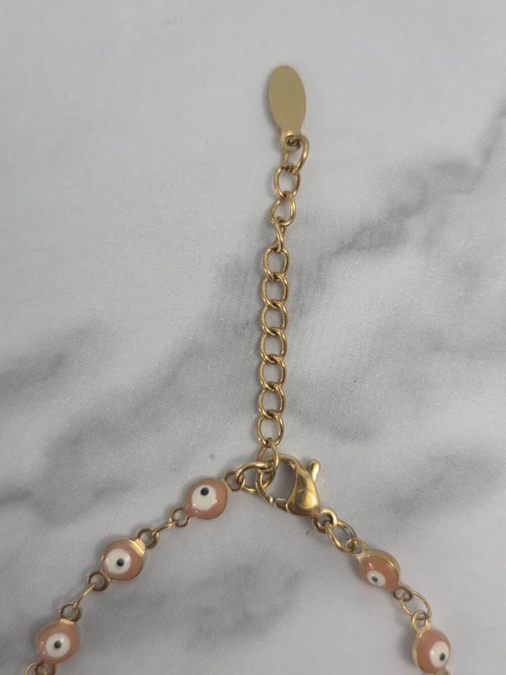 Gold Plated Evil Eye Enamel Chain Link Bracelet Pink Peach - Picture 4 of 11